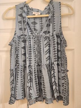 blu pepper Light Blue Aztec Print Sleeveless Boho Top